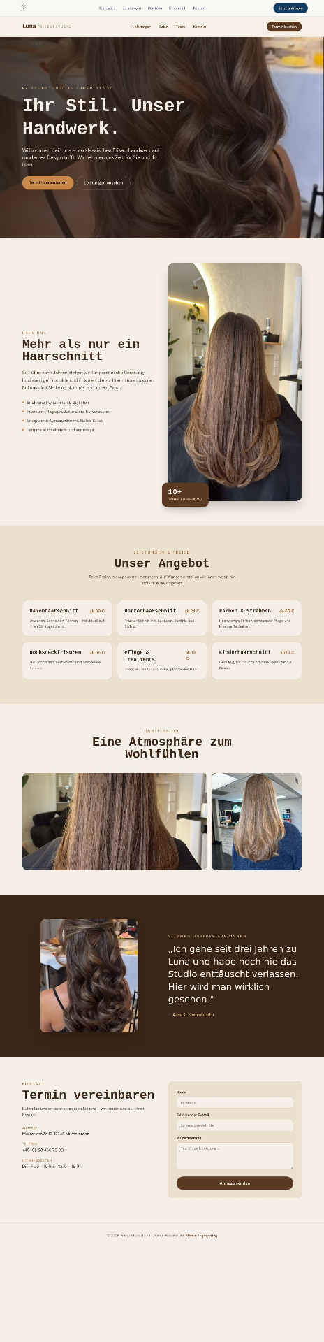 Screenshot einer Dienstleister-Website